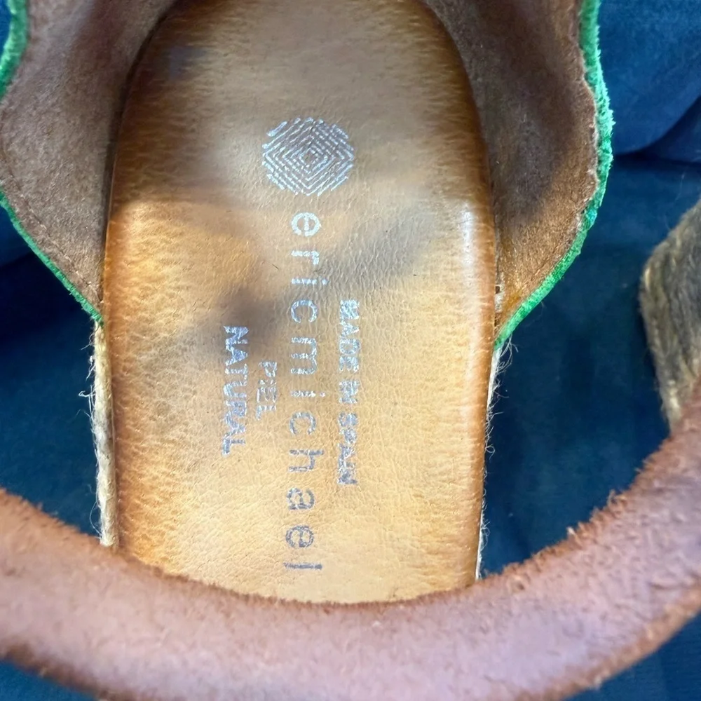 Eric Michael Green Leather Espadrille Wedge Sandals Ankle Strap 41